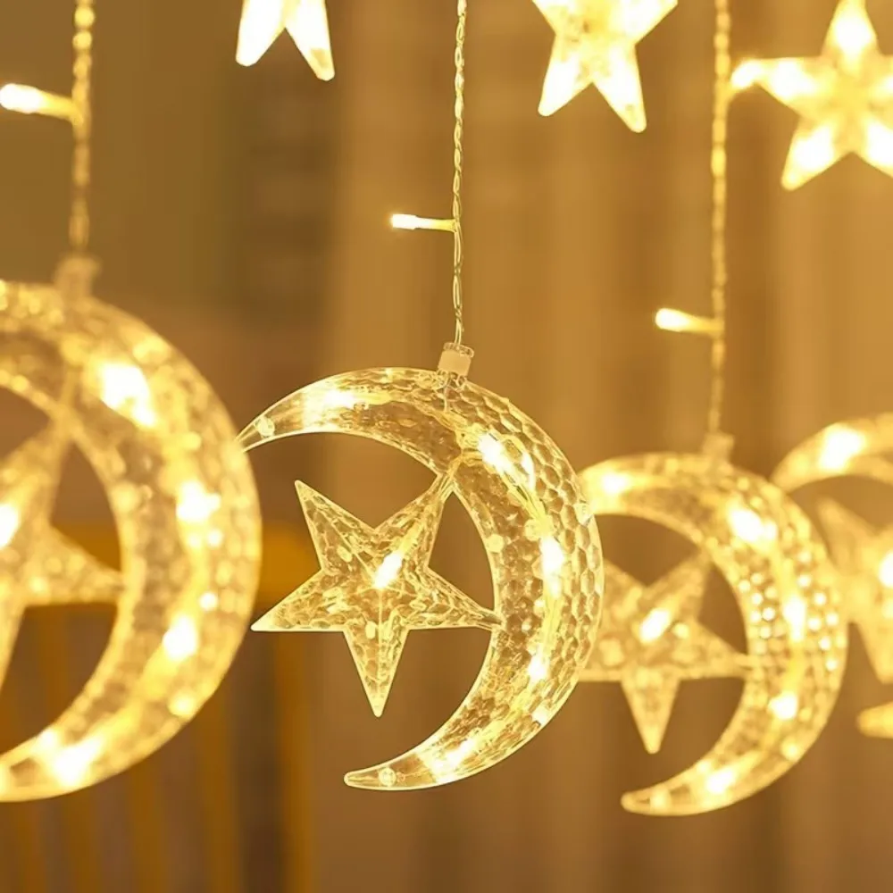 120-LED Lua e Estrela Cortina Luzes de corda-137,8 pol. Luzes de fadas com operação de bateria, usadas para Ramadan, casamentos, decoração de quarto
