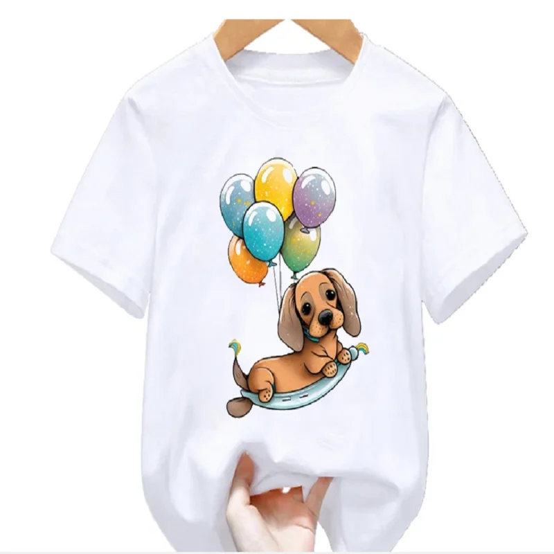 

Hot Sale Love Balloon Animal Print T Shirt Girls/Boys Funny Dog Lover Tshirt Kids Clothes Summer Tops Tee Shirt