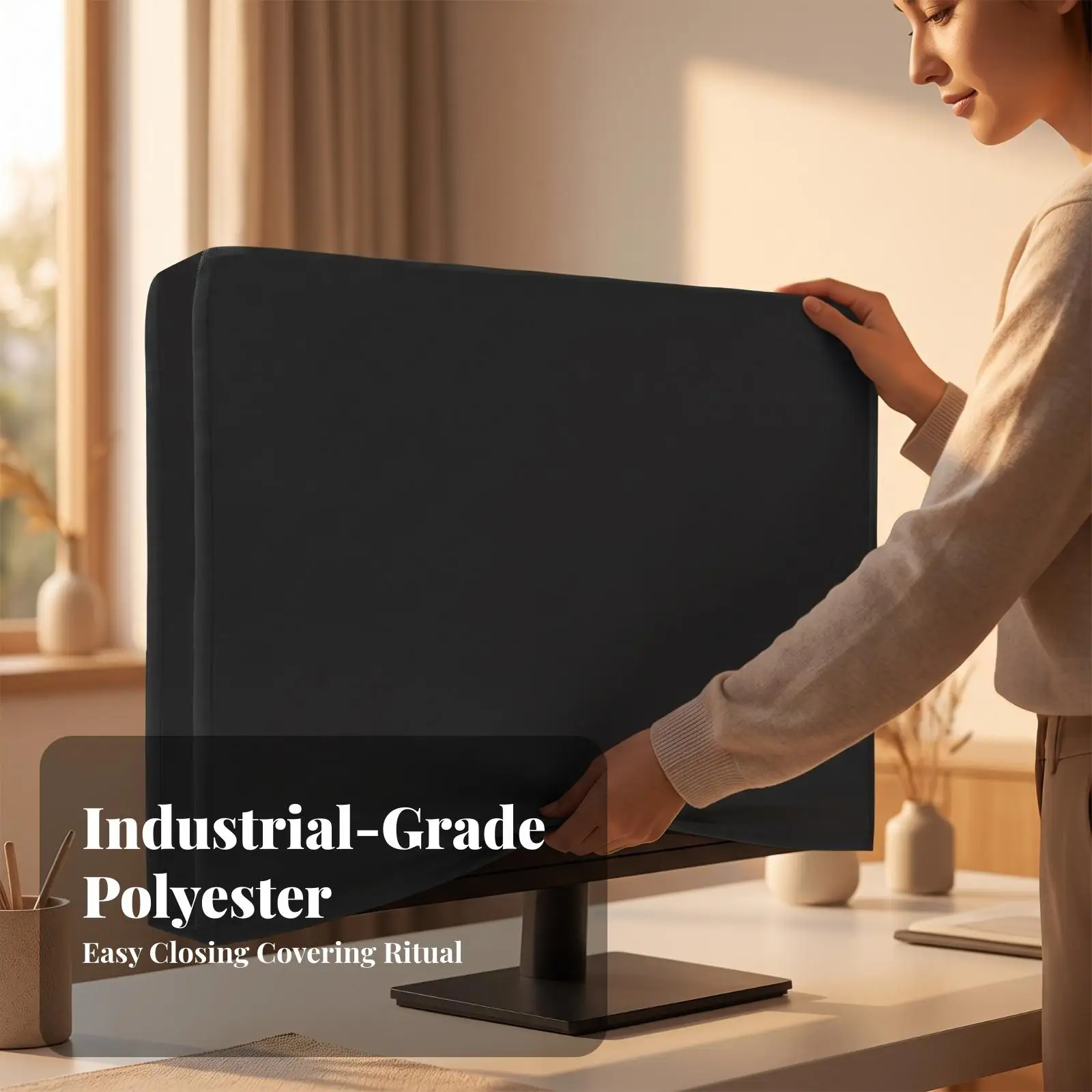 Computer Monitor Cover Dust Proof Polyester Display Shield for Workstation Screen Protection Accessory