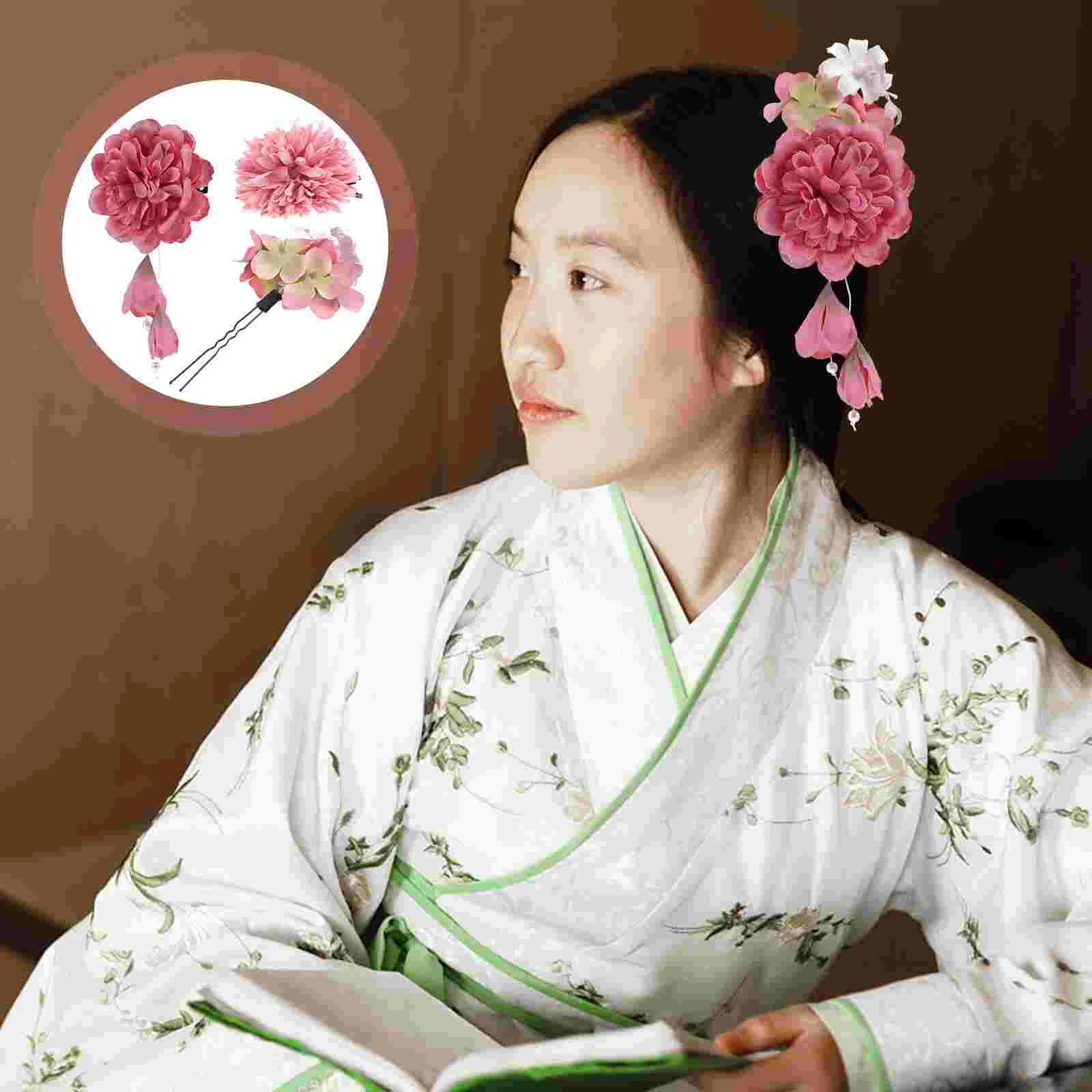 

3 Pcs Japanese-style Hairpin Bride Bridal Accessories Polyester Artificial Flower Ornament