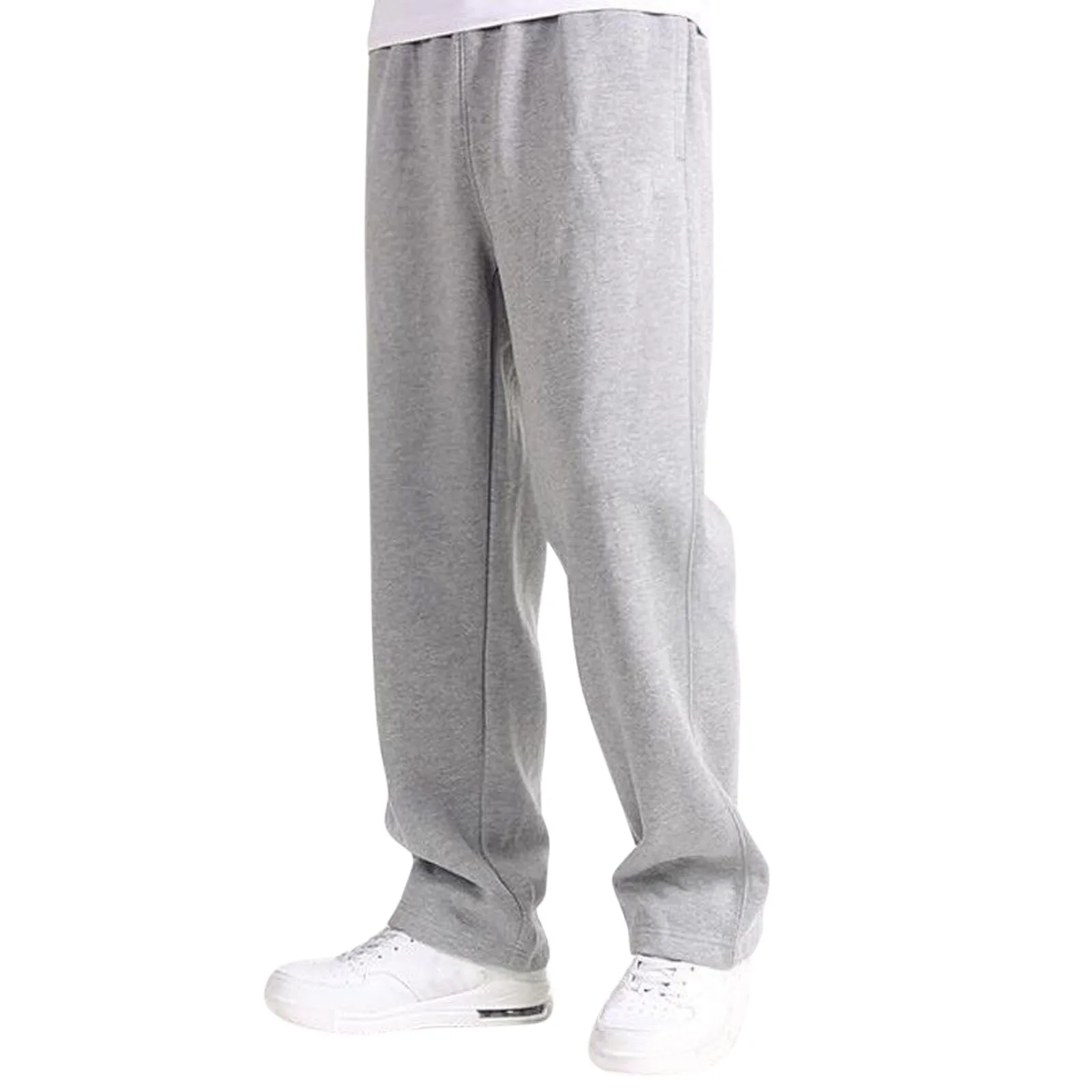 

Solid Color Simplicity Trousers With Pocket Male Casual Loose Straight Leg Pants Drawstring Elastic Waisted Outdoor Sweatpants