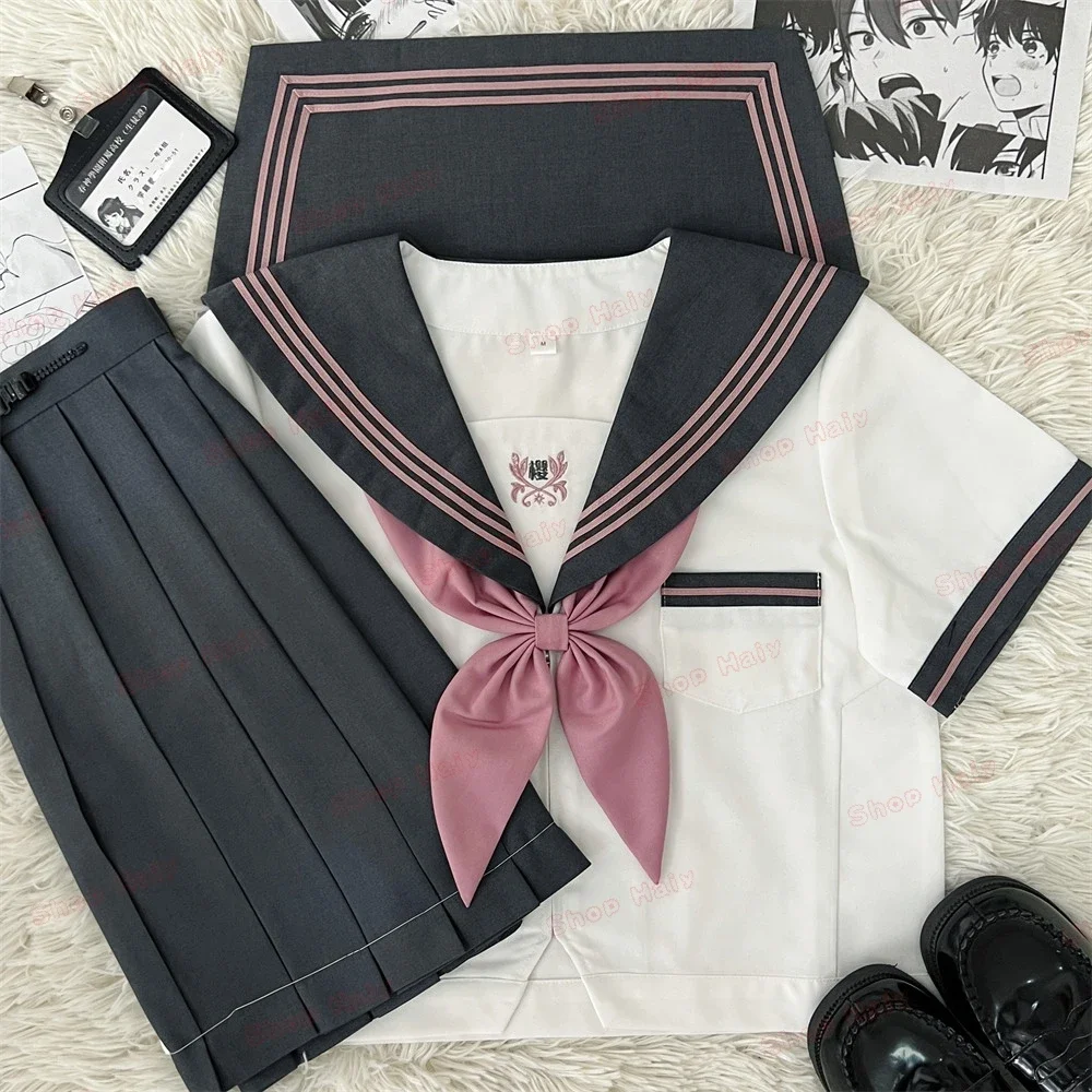 Japanese School Uniform Girl Jk Sailor Suit White Pink Long&Short Sleeve Set Pleated Skirt Spring Event Anime COS Costumes Women