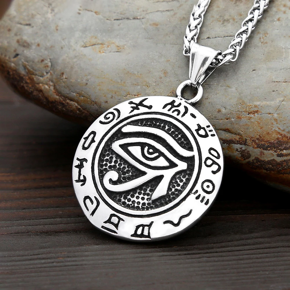 Vintage Horus Eye Pendant Necklace Stainless Steel Eye of God Necklace Vintage Egyptian Hieroglyph Symbol Amulet Jewelry Gift