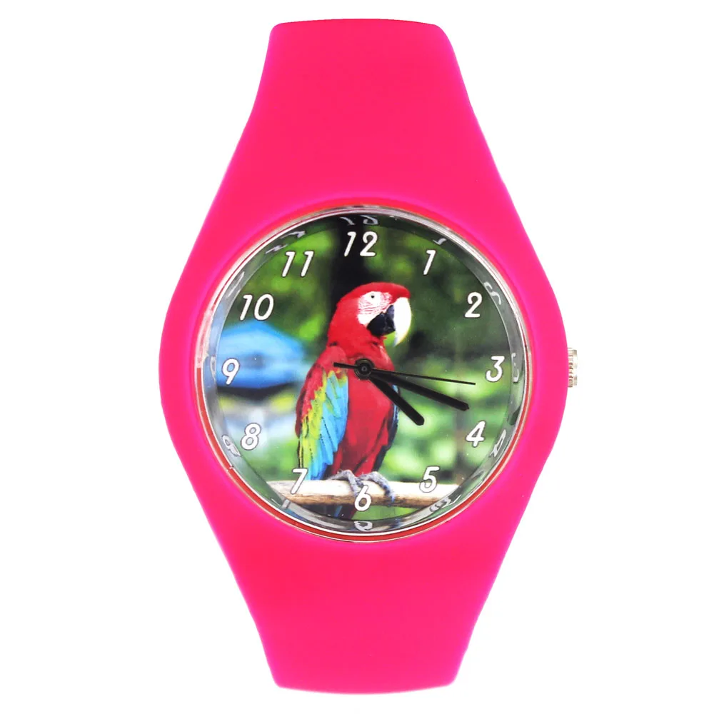 

Parrot Pet Bird Colorful Feather Macaw Pattern Women Men Fashion Silicone Band Sport Quartz Wrist Watch