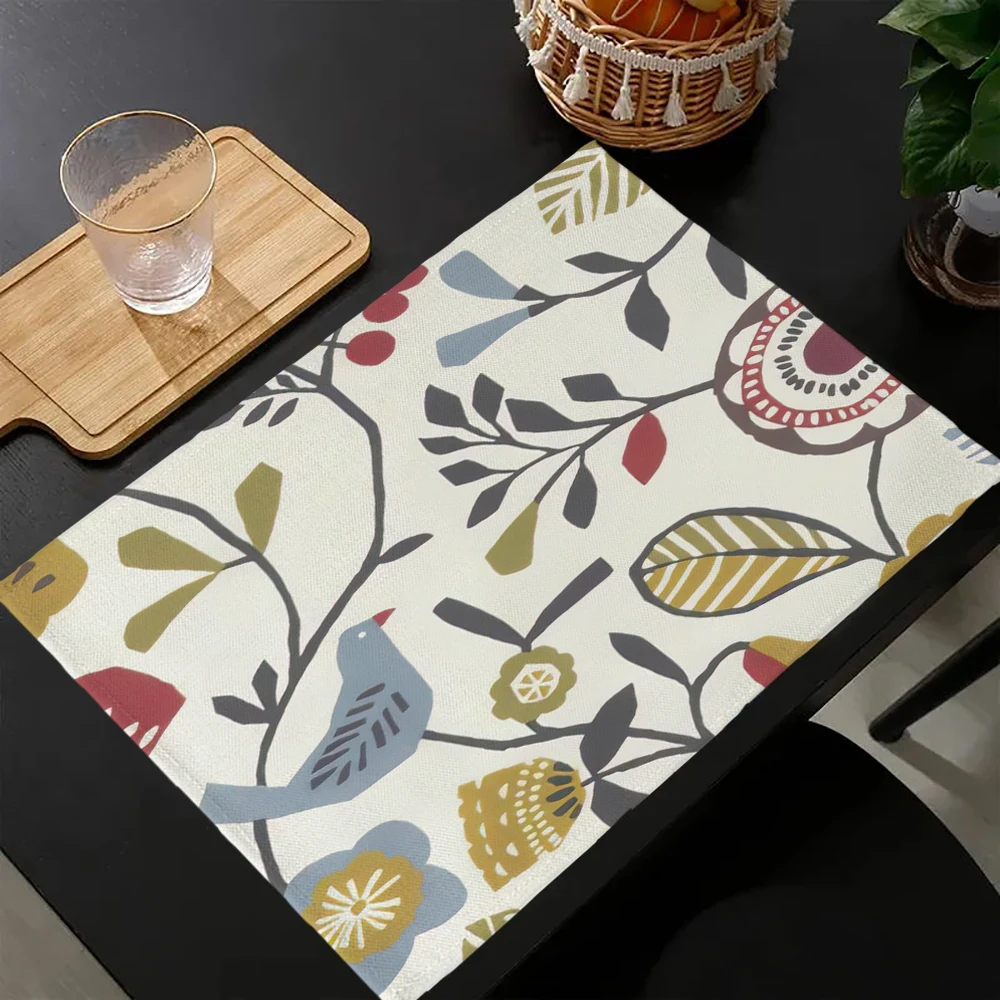 Nordic Ins Green Plants Print Linen Dining Table Mats Kitchen Placemat 30X40cm Coasters Pads Bowl Cup Mat