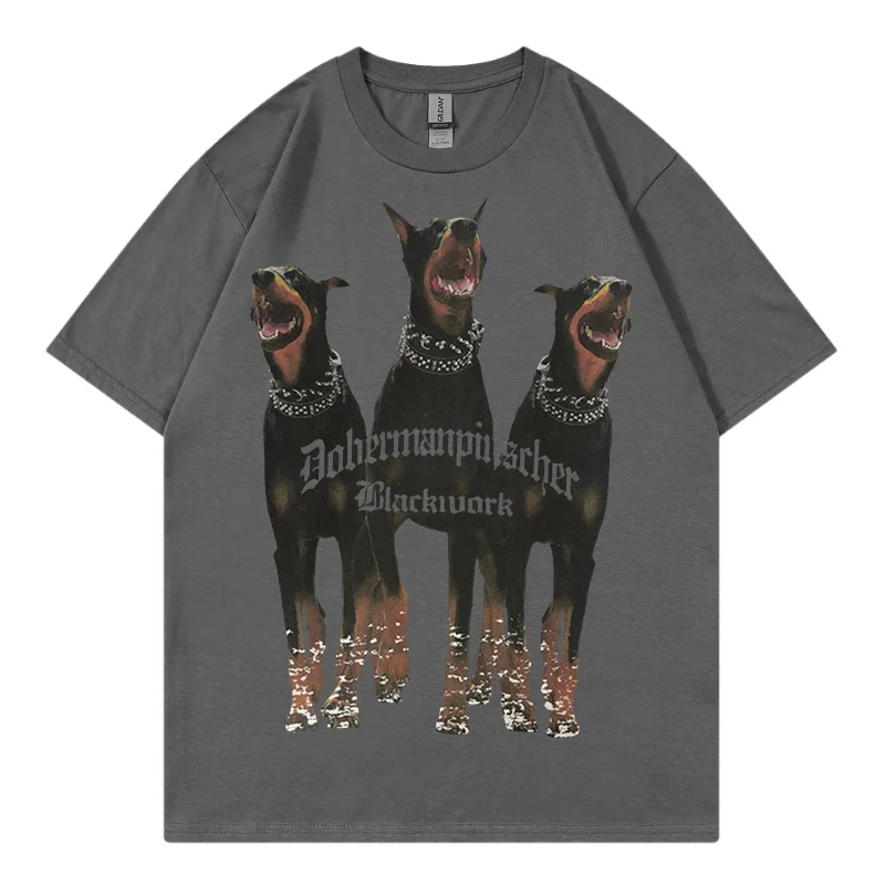 Mens Oversized T Shirt Streetwear Hip Hop Rottweiler Doberman Print Tshirts Harajuku Casual Cotton 2024 Summer Short Sleeve Tees