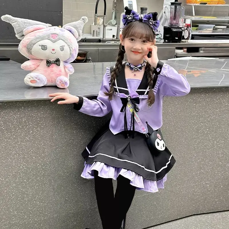 Kuromi-Chemise à manches longues Anime Sanurgente Ins pour filles, pantalons à capuche de dessin animé mignon, ensemble de vêtements 2 pièces, cadeaux Kawaii