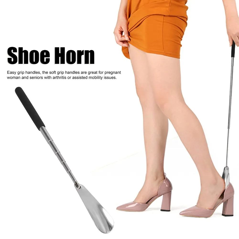 1 Pcs Retractable Long Handle Shoehorn Stainless Steel Shoe Aid For Elderly Unisex Shoe Putting Helper Mobility Assistance Tool