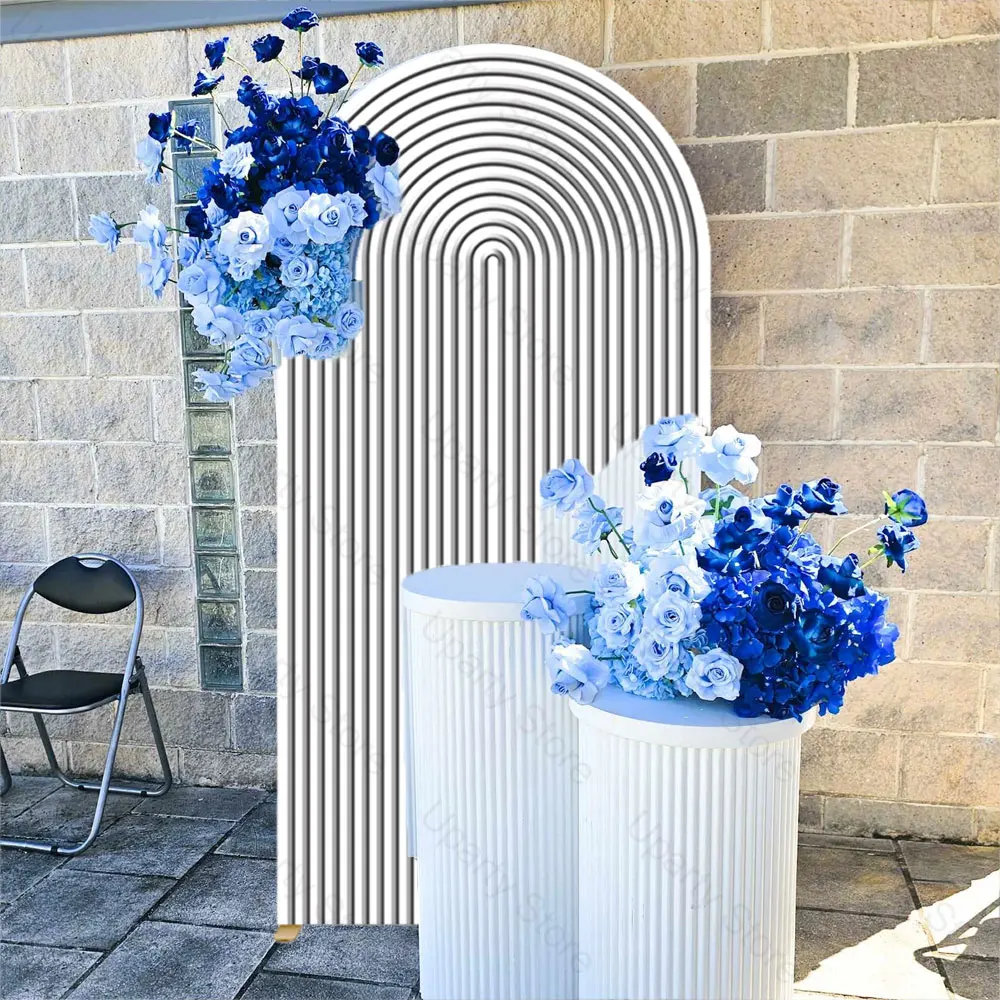 تموج قوس خلفية غطاء مجردة أسود أبيض تموج أعلى جولة حامل غطاء إطاري لعيد ميلاد الطفل دش حفل زفاف ديكور