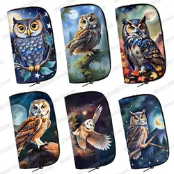 Cute Bird Owl Print Wallet Colorful Owl Moon Painting Coin Money Bag ID Credit Card Phone Holder Long Wallets Zipper Pouch Gift