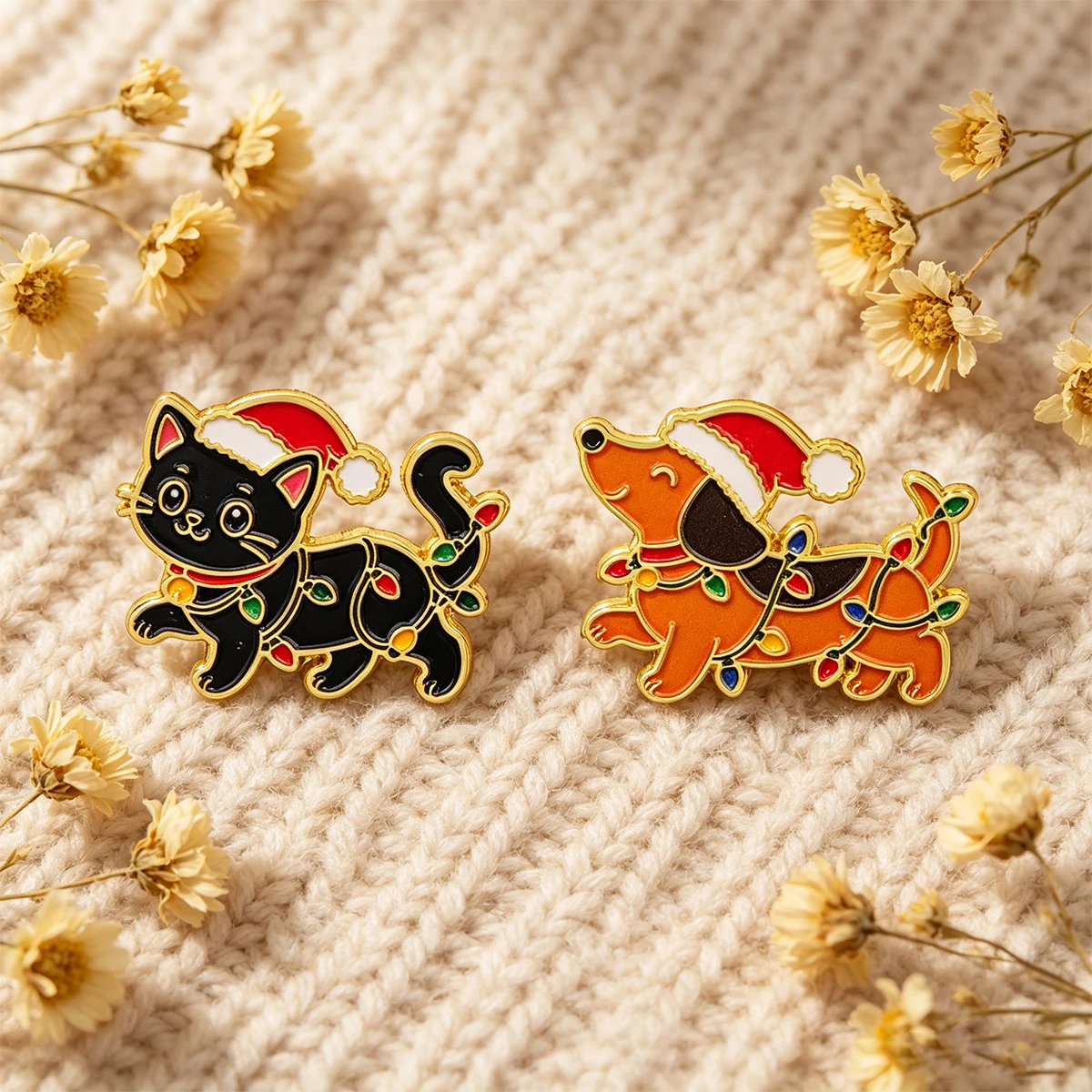 2er-Set Weihnachts-Emaille-Pins für Katzen und Hunde, Tier-Reversnadel, niedliches Haustier-Abzeichen für Rucksack, Jeansjacke, Dekoration, Geschenk – Detail 6