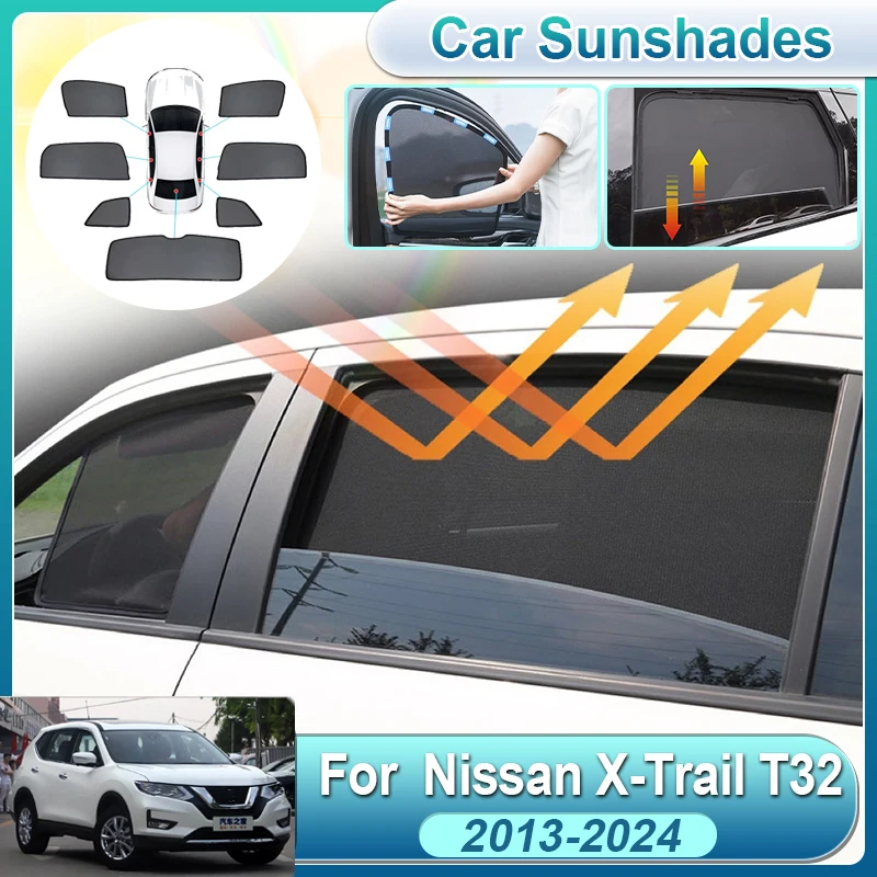 

For Nissan Xtrail T32 Accessories 2013-2024 MK3 Rogue Car Sunshades Magnetic Curtain Sun Visor Protector Covers Auto Accessories