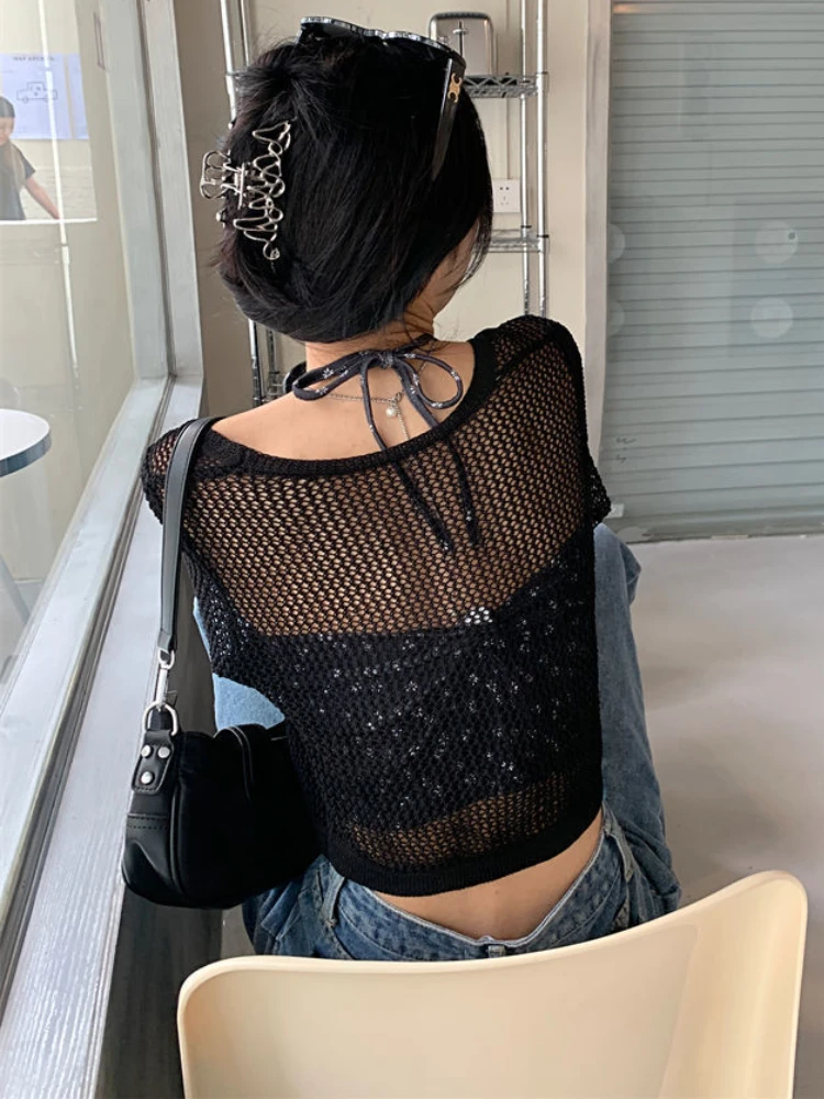 Cardigans Women Sunscreen Thin Summer Knitwear Hollow Out Cropped Casual See-through Streetwear Ins Chic Fashion Loose College