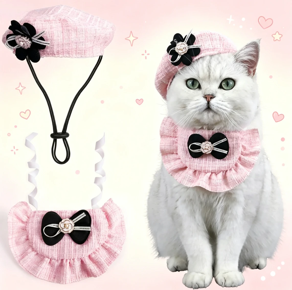 Pet Princess Costume Set Cute Cat Hat Bib Birthday Halloween Christmas Party Puppy Kitty Cloth Elegant Party Dress Up Accessory