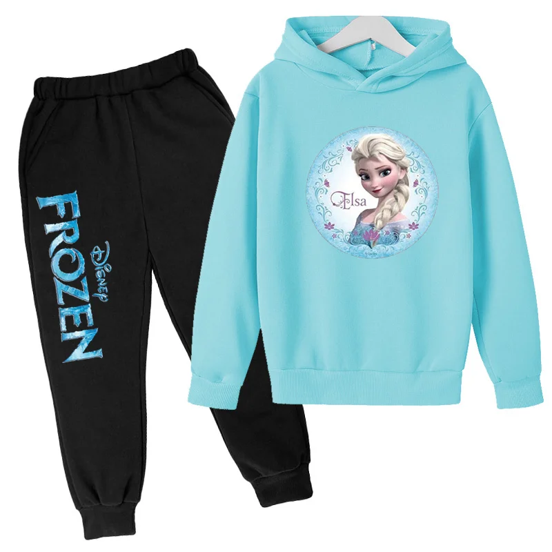 Children Cute Anime Movie Princess Elsa Printed Sweatshirt Top+Trousers 2P Girls 3-12 Years Old Casual Charming Girl Costume Set