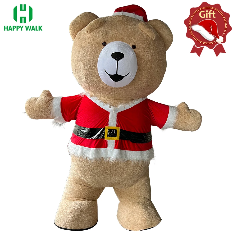 

Christmas Teddy Bear Inflatable Costume Plush Suit Carnival Mascot Cartoon Cosplay Party Halloween Furry Bear for Adult Costume