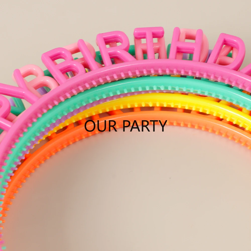 6Pcs Colorful Plastic Happy Birthday Headband Crown Headwear Photo Props for Kids Girl Boy Birthday Party Favors  Decoration