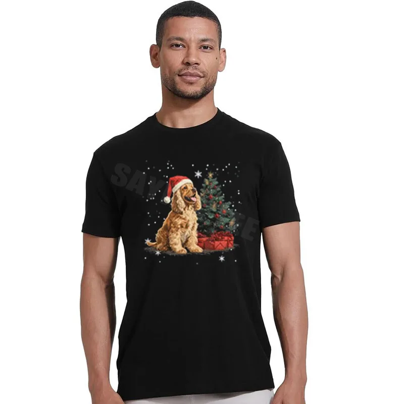 مضحك كوكر الذليل الكلب شجرة عيد الميلاد النساء الرجال تي شيرت عيد الميلاد جرو عاشق Y2k عطلة الملابس الجدة هدية كلب الجرافيك تيز #3