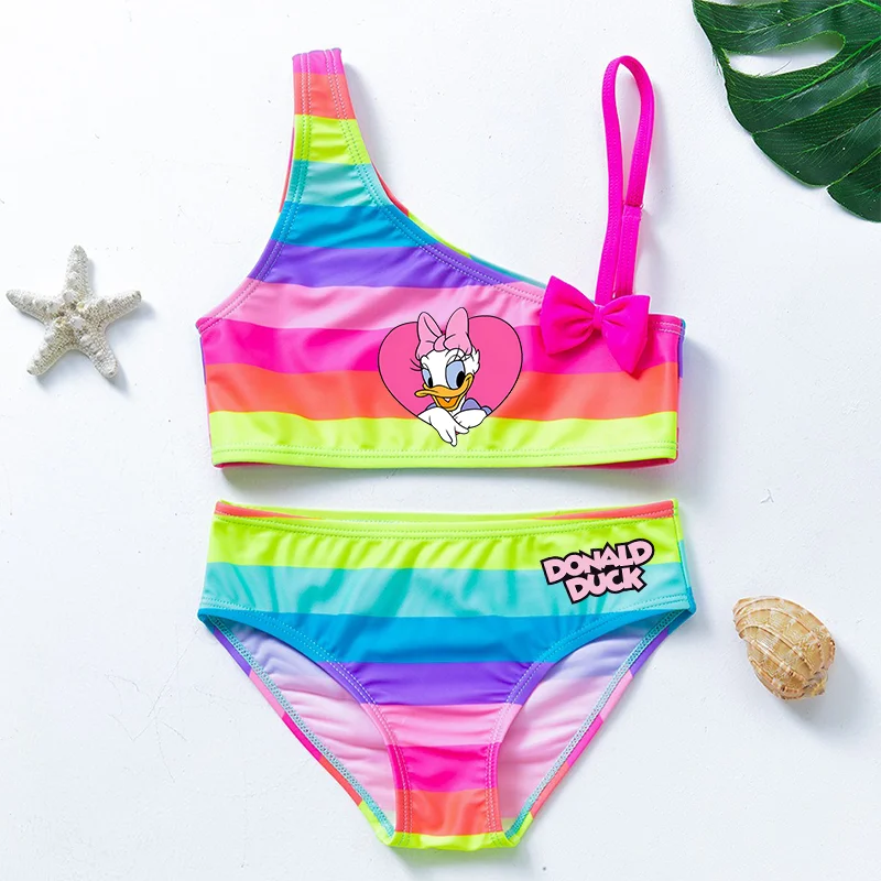 Pato donald menina maiô criança verão beachwear maiô com arco tankini duas peças terno moda roupas de natação biquíni