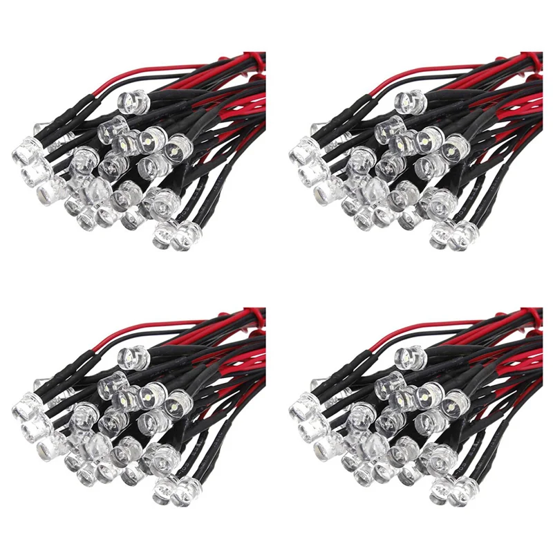 20CM 12V Wired For Light Emitting Diode Wiring LED Lot Size: 5Mm Flat Top Color:White QTY:40Pcs-AT36