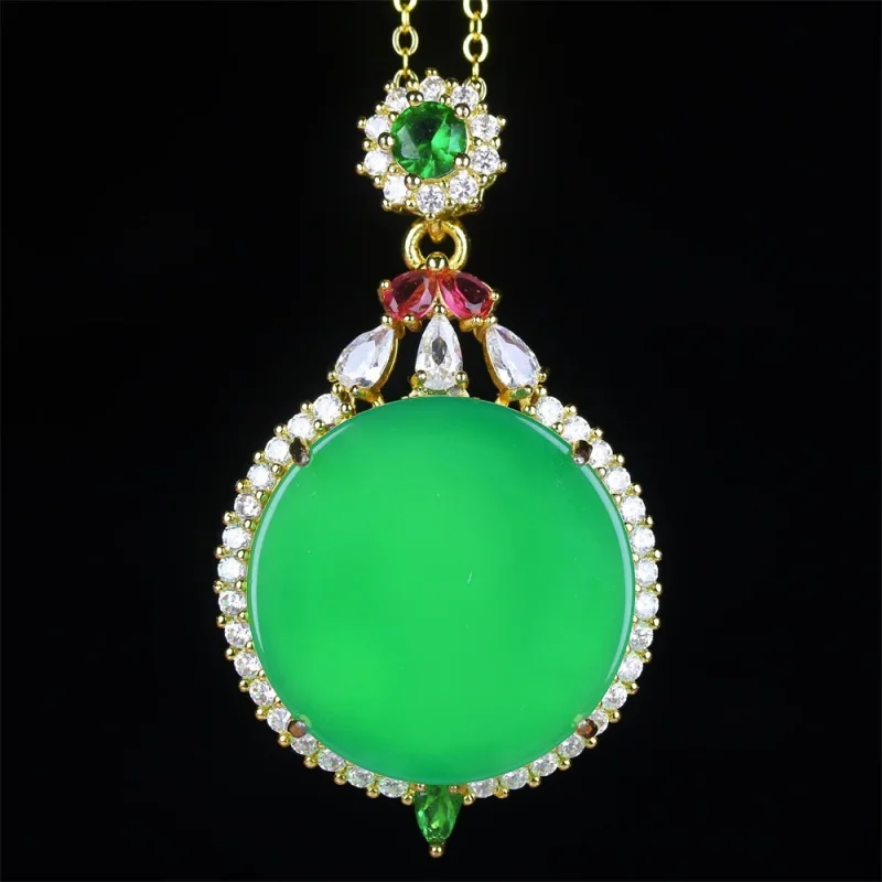 Natural Emperor Green Agate with Rope Peace Sign Jade Pendant Women