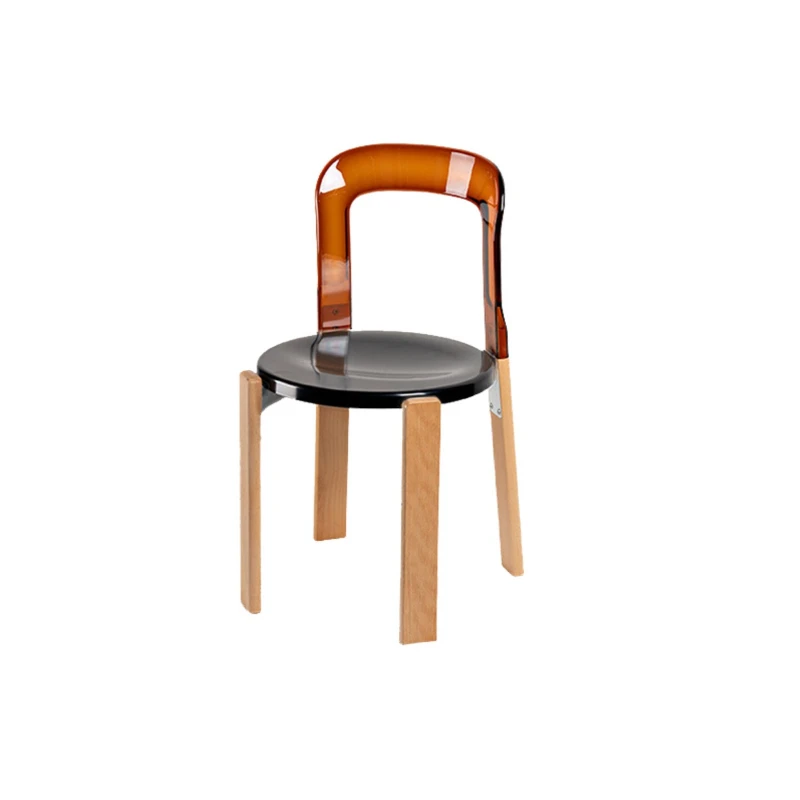 

Internet celebrity ins transparent dining chair home designer medieval solid wood back leisure chair modern simple cafe chair