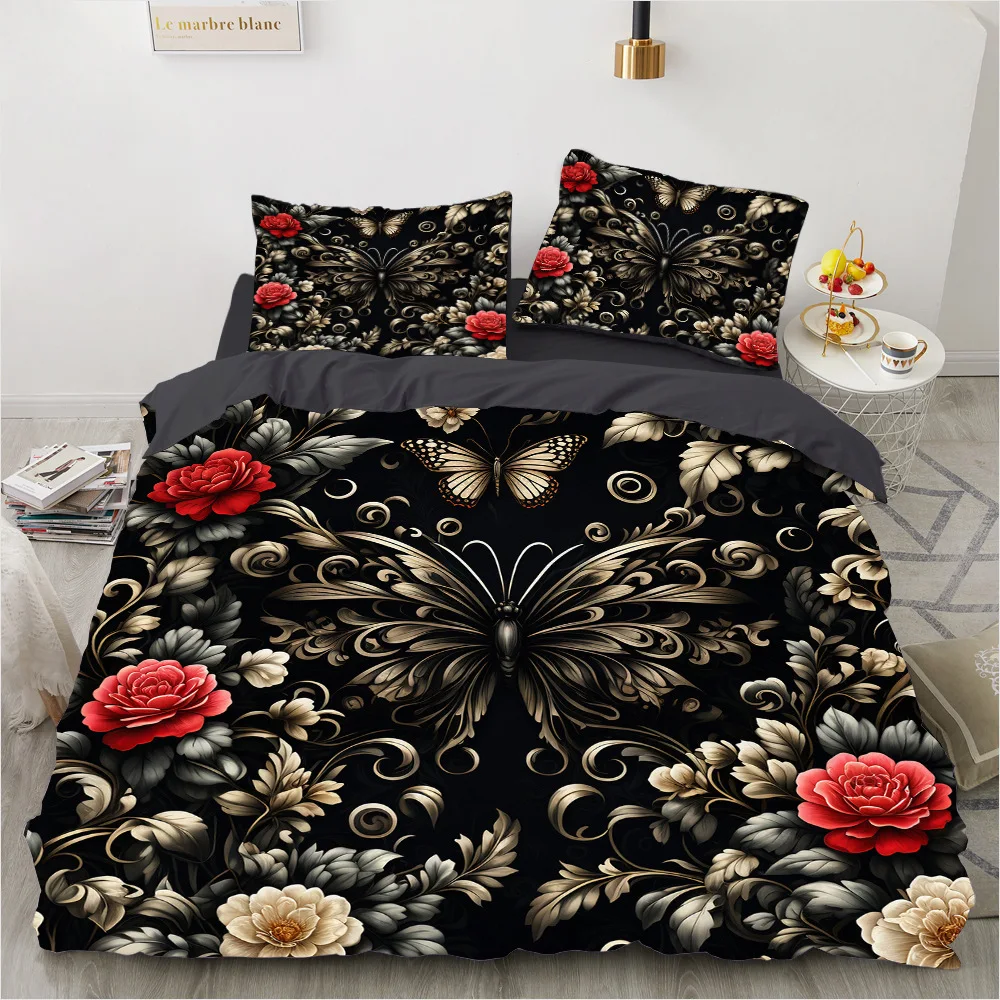 2/3pcs bedding set Digital Print Comfortable Duvet Cover for Home Bedroom Decoration, 1 Duvet Cover and 2pillowcase with Zippers