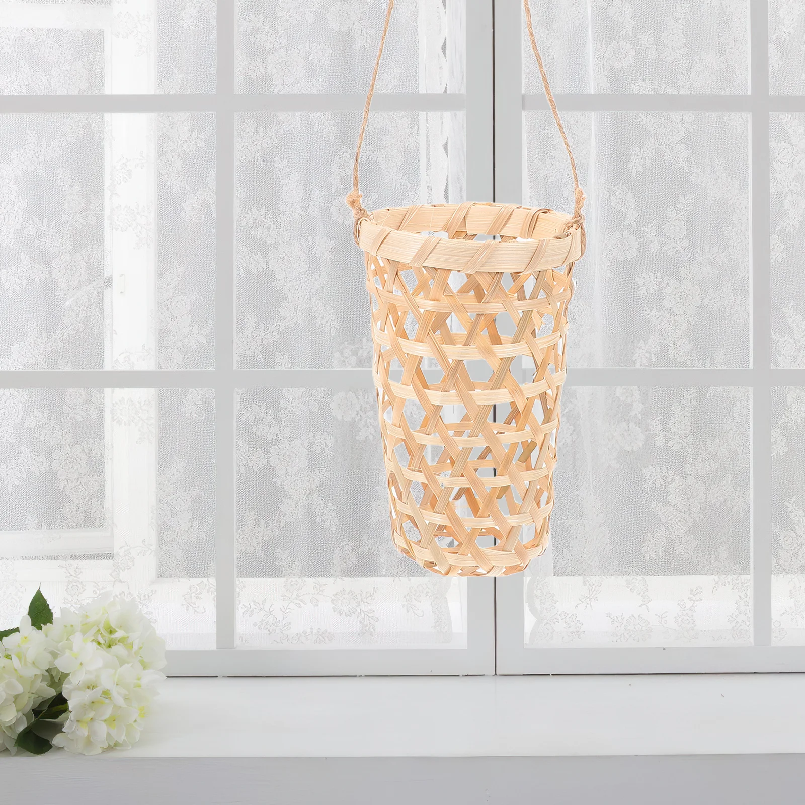 

2pcs Wall Mounted Bamboo Basket For Wall Decor, Hanging Flower Planter Storage Organizer, Farmhouse Woven Orchid Basket For