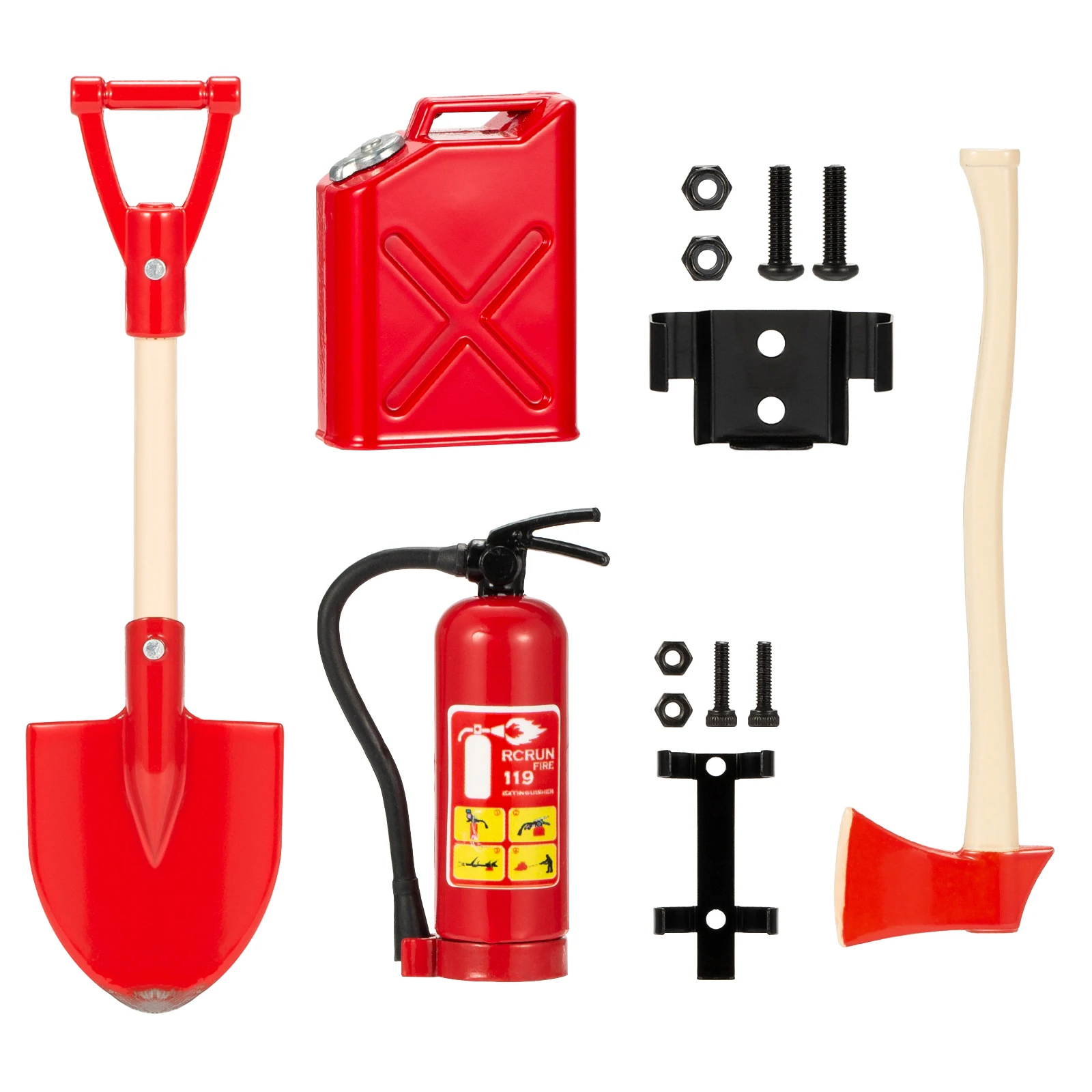 1/10 Scale Metal Shovel Axe Fuel Can Fire Extinguisher Tool Accessories for RC Crawler SCX10 TRX4 Capra Tamiya RC4WD Decoration