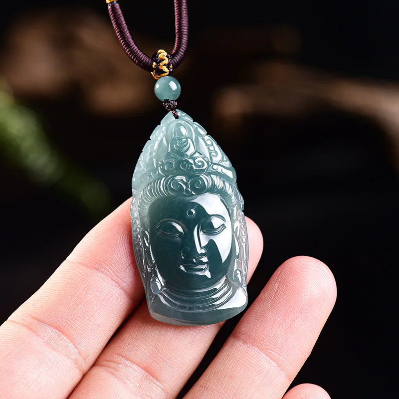 Natural Burmese Jadeite Guanyin Pendant Necklace Gemstone Charm Jewelry Vintage Luxury Real Jade Fashion Gifts for Women