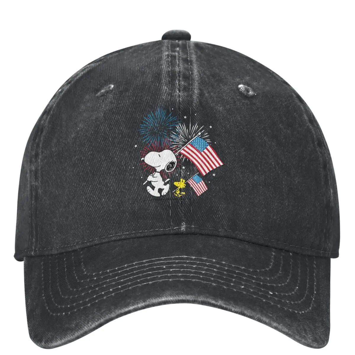 Peanuts Snoopy Woodstock American Flags Fireworks Baseball Cap Unisex Teens Hip Hop Dad Hats Sunshade Sports Snapback Cap Gift