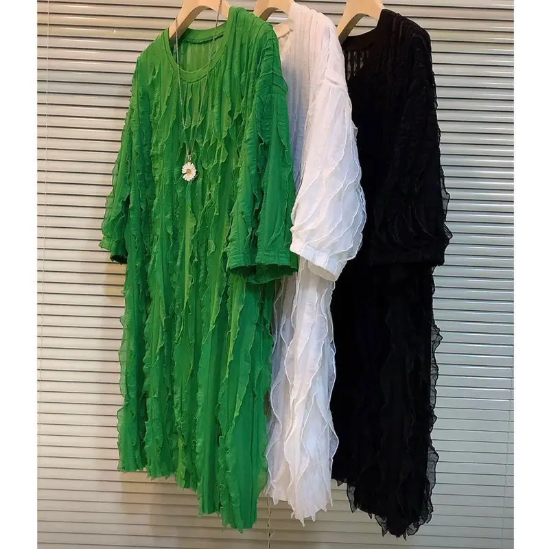 

Женский летний новый стильный топ большого размера для полных девушек, выглядит стройным, скрывает телесность, модный, уменьшающий возраст простой свободный топ