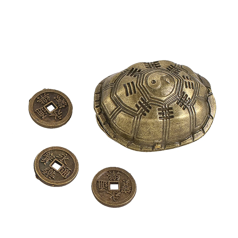 عملات العرافة الصينية سلحفاة قذيفة النحاس I-تشينغ عملات التماثيل فنغ شوي ماستر رواية الدعائم ثروة الثروة ديكور الحرفية #3