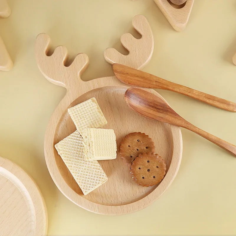 simple wooden tray, creative cartoon christmas tree dinner plate, beech wood snack plate, fruit sushi plate, snack plate
