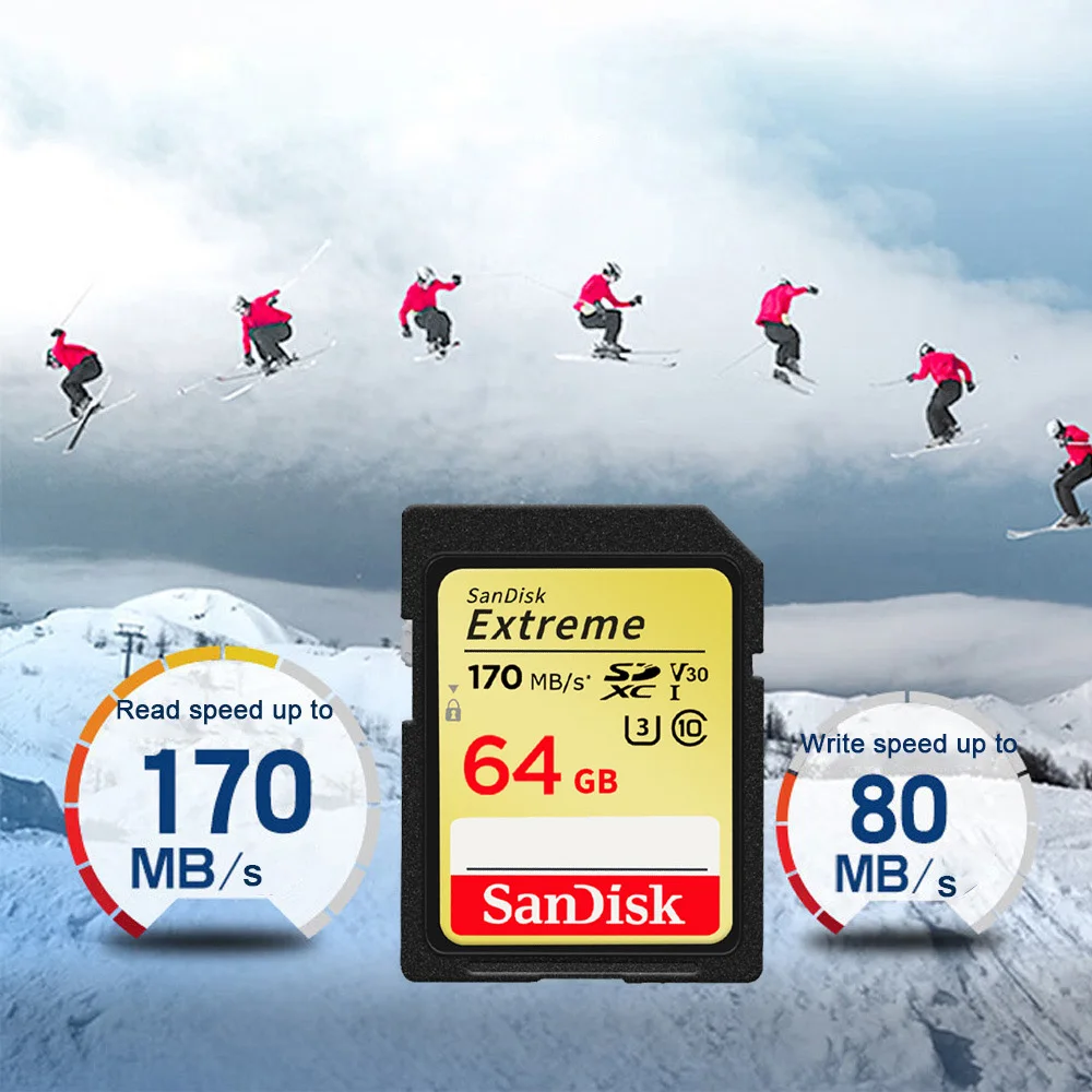 بطاقة ذاكرة SanDisk بطاقة SD متطرفة 4K UHD 32GB SDHC 64GB 128GB 256GB SDXC C10 U3 V30 حتى 180 متر/الثانية لكاميرا 1080p ثلاثية الأبعاد عالية الدقة
