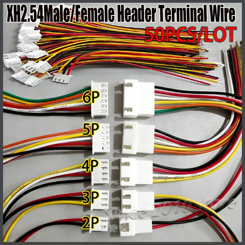 50PCS Micro JST XH2.54 2P 3P 4P 5P 6PIN Mâle Femelle Connecteur 2.54mm Pas Avec Câble Métallique Câble De Chargement De Batterie