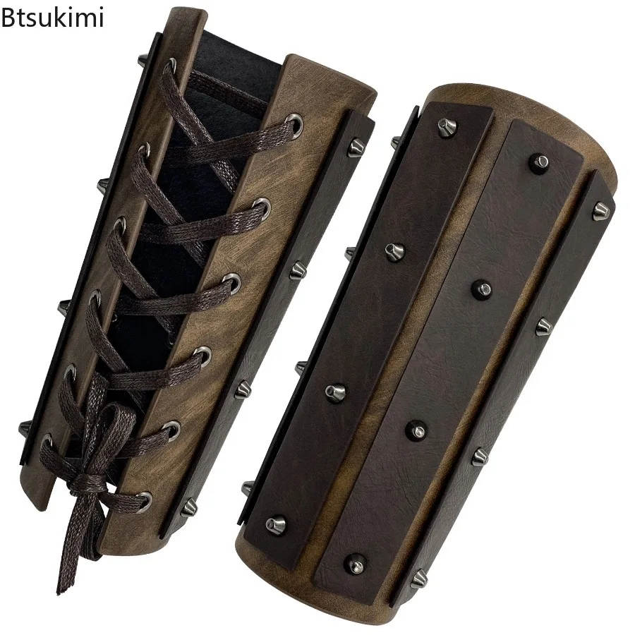 

1 Pcs Men Medieval Retro PU Leather Armor Arm Warmers Lace-Up Viking Knight Pirate Gauntlet Wristband Bracer Cosplay Accessories
