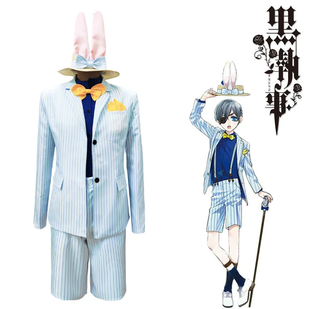 

Anime Kuroshitsuji Black Butler Ciel Phantomhive Cosplay Costume+Hat Halloween Uniform Rabbit Cosplay Women Men Clothing