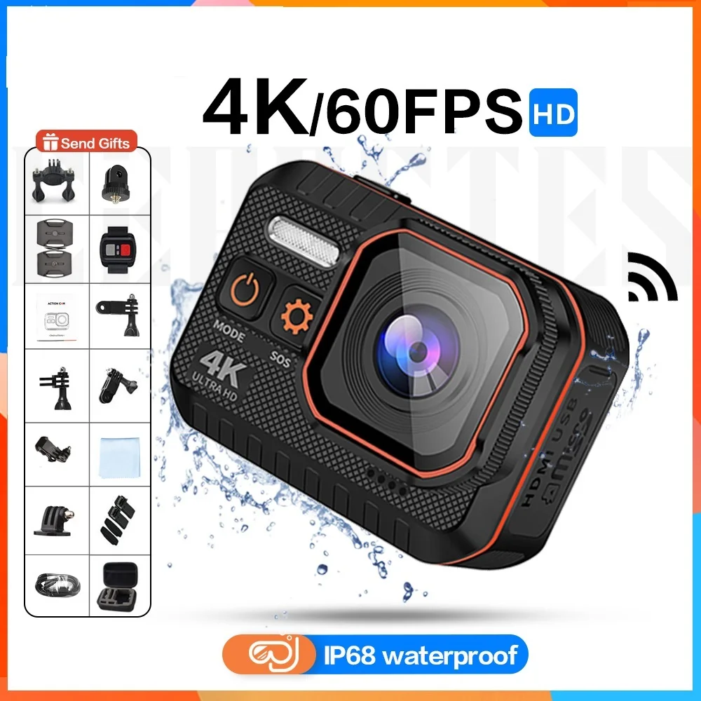 

Top Action Camera 4K60FPS With Remote Control Screen Waterproof Sport Camera drive recorder Sports Camera Helmet Action Cam