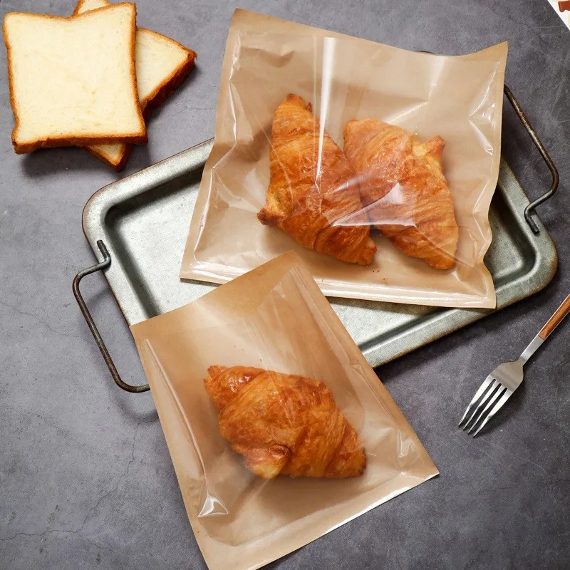 100 نصف غشاء ورقة كيس الخبز الخبز الحلوى الكرواسون نخب الغذاء شفافة التعبئة حقيبة كرافت ورقة حقيبة