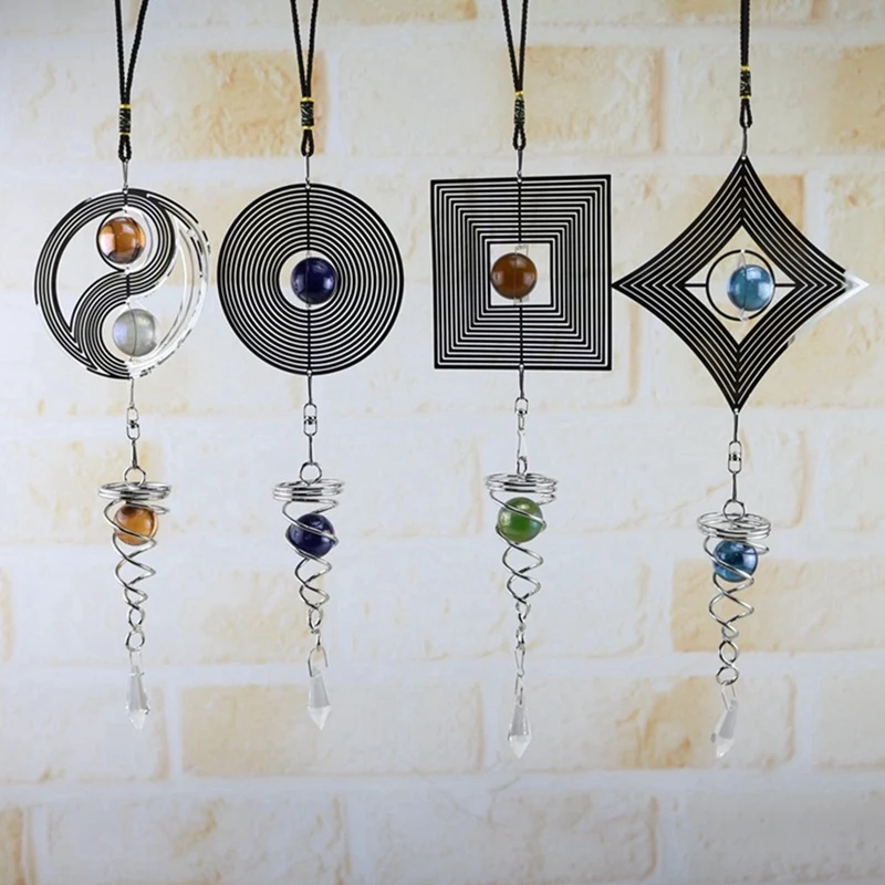 في الهواء الطلق حديقة الحرفية الرياح الدقات Yinyang مع كريستال الكرة قلادة تاي المعادن داخلي ديكور المنزل معلقة سبينر دوامة