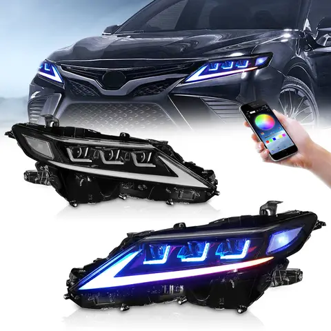 RGB LED Headlight  for Toyota Camry  8th Gen 2018-2023 LE SE XLE XSE TRD with Sequential Turn Signal White Start Up Animation