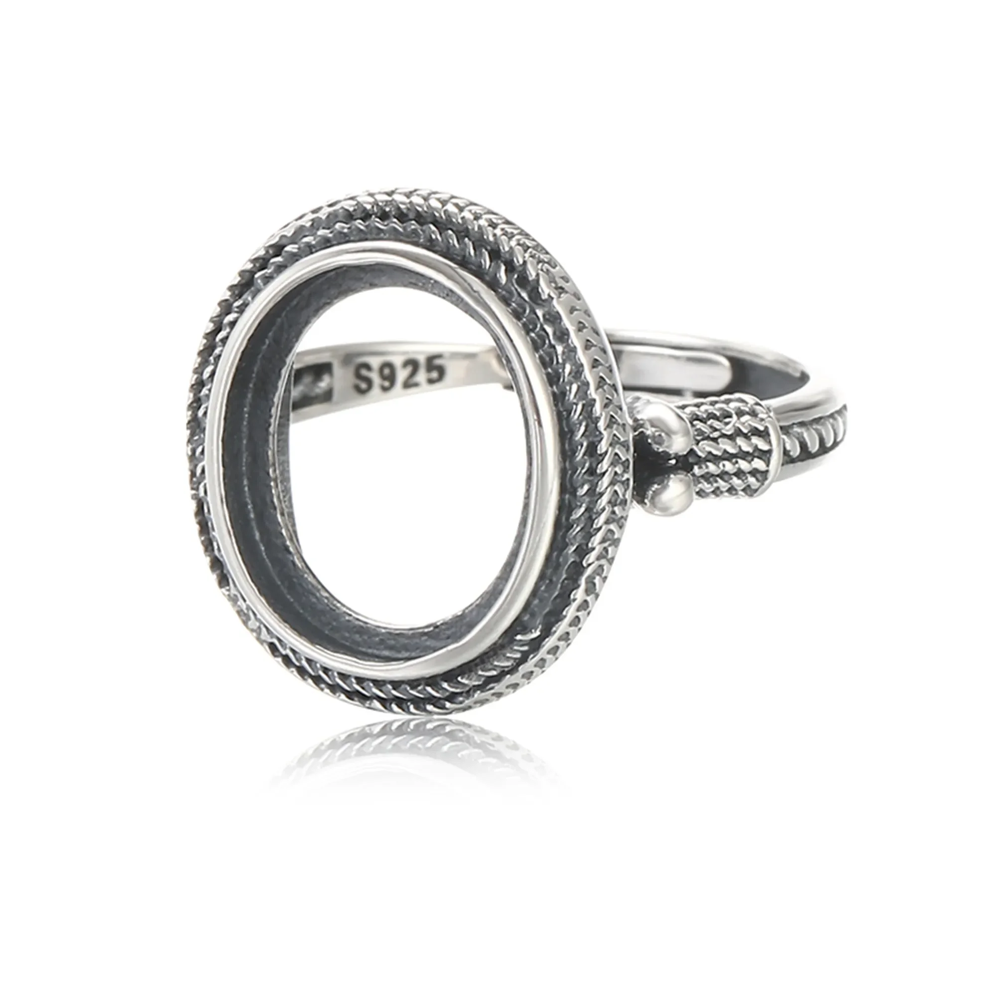 

Ring Base for 10x12mm/13x16mm Oval Cabochons Thai Sterling Silver Ring Setting Antique Style Adjustable Ring Blank