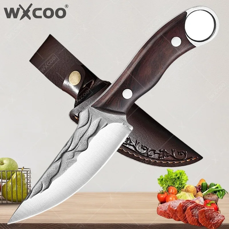Faca de Açougueiro Profissional WXCOO, Faca Forjada Artesanal Durável com Bainha para Cozinha, Churrasco Doméstico e Culinária