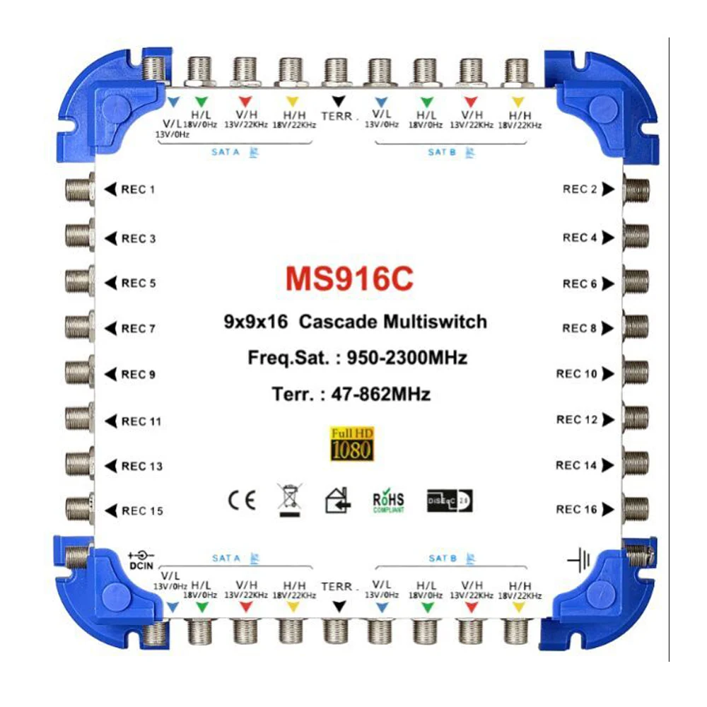 Satélite 9 en 16 salidas Diseqc 950-2400MHz Diseqc Switch Satélite multiinterruptor