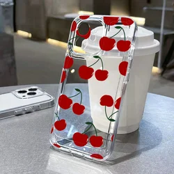 Funda de teléfono con cerezas rojas coreanas, carcasa transparente a prueba de golpes para iPhone 15 Pro, 11, 13, 12, 14 Pro Max, XR, XS, X, 7, 8 Plus, SE