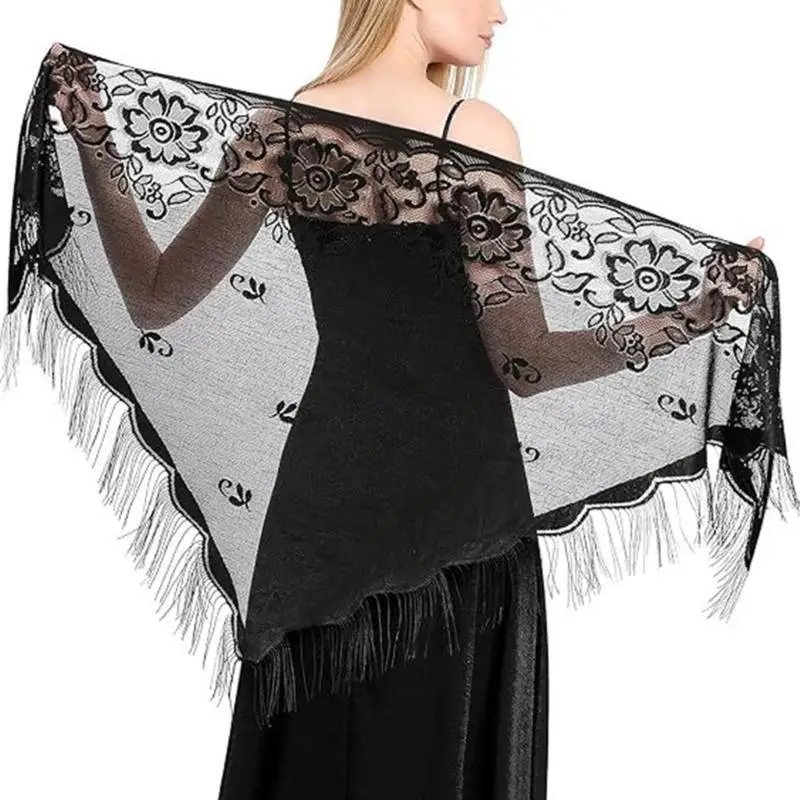 39BD Mantilla mujer chal tul para madre monja boda bufanda para fiesta encogimiento hombros encaje