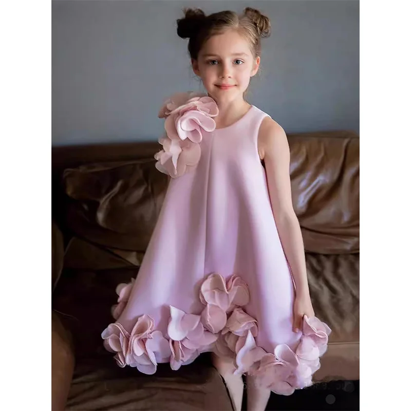

Sweet Formal Party Dresses For Girls Sleeveless Flower Puffy Princess Dress For Children First Communion Wedding Birthday Gown