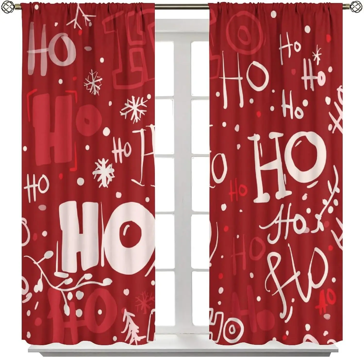 크리스마스 커튼, 산타클로스 웃음소리 '호호호' 패턴 창문 장식, 로드 포켓 단열 커튼 세트 (겨울용)