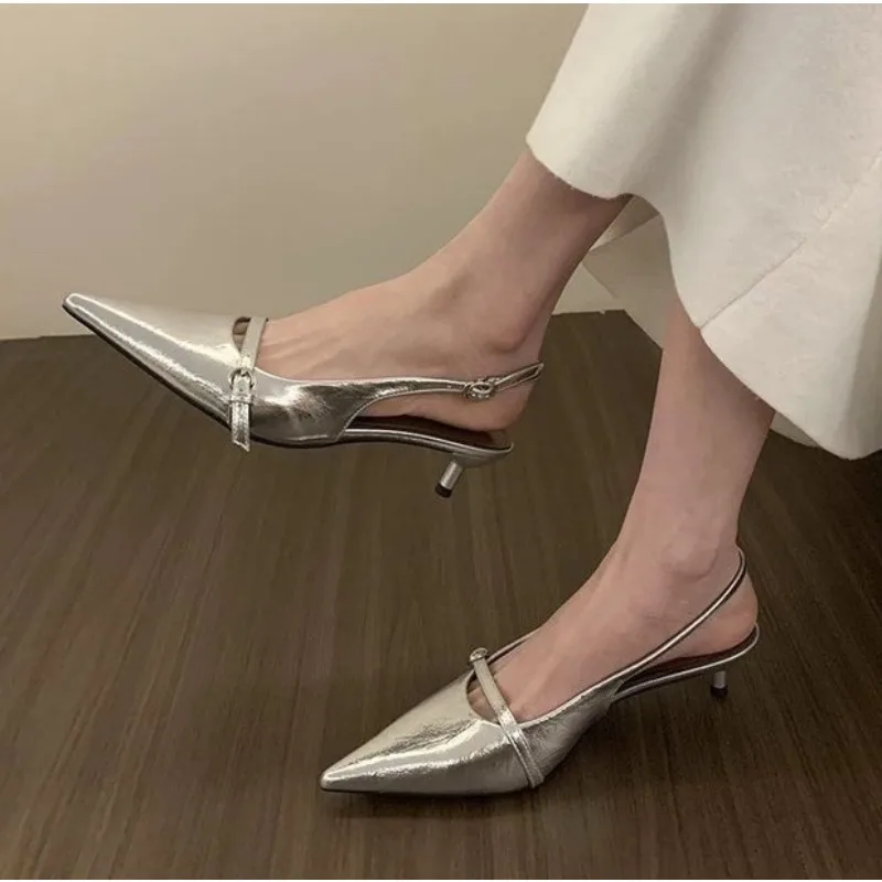 Pointed Toe Buckle Strap Ladies Sandals Gold Shallow Fashion Sexy Party Slingbacks 2026 Summer High Heeled Shoes Woman view 4